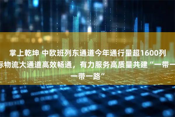 掌上乾坤 中欧班列东通道今年通行量超1600列 国际物流大通道高效畅通，有力服务高质量共建“一带一路”
